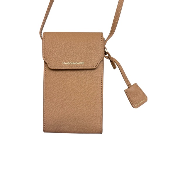 Maison De Sabre Leather Phone Pouch In Sandstone Brown